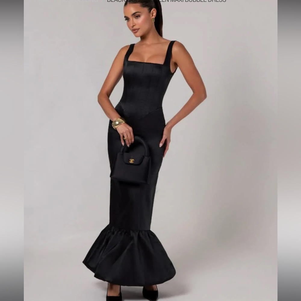 Heiress Black Corset Sheen Maxi Bubble Dress
